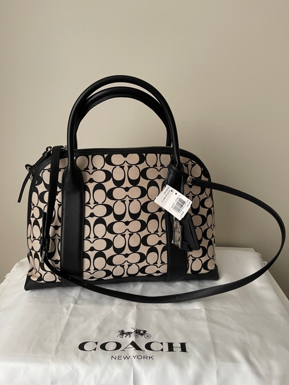 NWT..Coach Signature Dome Satchel in Black and Beige